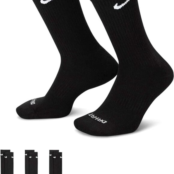 NWT Nike Everyday Plus Crew Socks 6-Pack Black Large Men’s 8-12 Women’s 10-13 - Picture 1 of 8